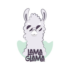 Fluffy llama in round sunglasses vector. Self-sufficient lama glama for your design. © galunga.art