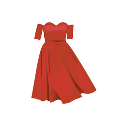 Shoulderless red dress vector illustration. Retro red dress isolated on white background.