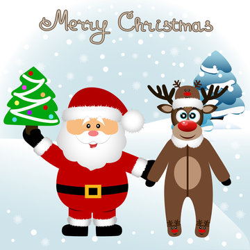 Christmas card. Funny postcard with Santa Claus and Christmas re