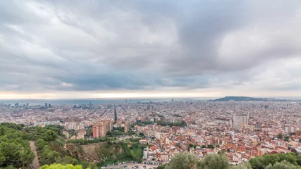 Deurstickers Panorama of Barcelona timelapse, Spain, viewed from the Bunkers of Carmel © neiezhmakov