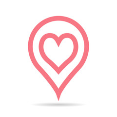 7505427 place on map pointer for love meeting, vector pointer with heart on the map for date of the boy and the girl, place of the wedding