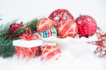 Christmas decorations in red and gold