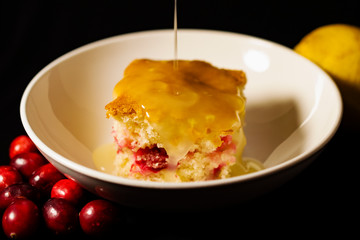 Old Fashioned Cranberry Cake with a Lemon Sauce