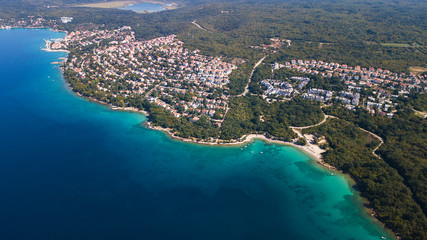 Aerial view of crystal clear water off the coastline inisland Krk, Croatia
