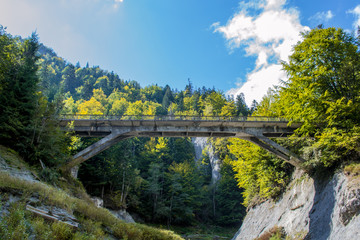 Old wooden bridge over the river