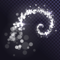 Silver dust swirl sparkling spiral on transparent background