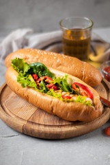 Jalapeno hotdog on wooden background
