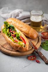Jalapeno hotdog on wooden background
