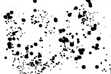 Ink grunge drops texture. Black hand drawn splashes and stains on white background.