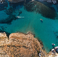 Amazing aerial landscape of the Blue Lagoon in Malta
