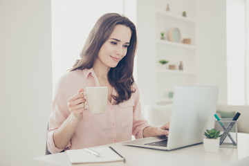 Profile side view portrait of nice sweet cute lovely pretty char