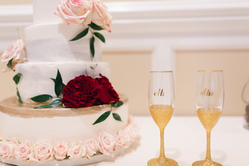Champaign Glasses and Wedding Cake