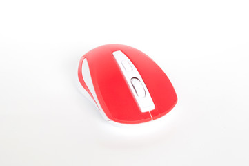Red color of computer mouse on white background