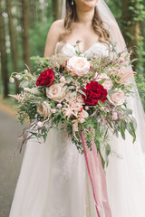 bride in white dress with a bouquet of flowers
