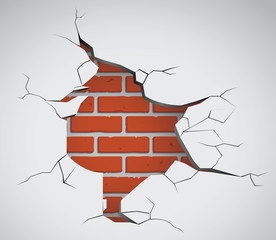 Fototapeta premium A ruined wall, a hole in a brick wall, break, crack
