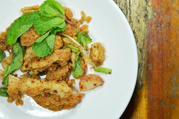 spicy crispy fried chicken salad on dish