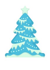 Christmas tree, evergreen pine decorated with garlands and toys vector.