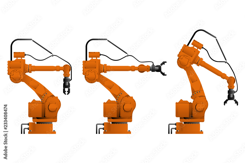 Aufkleber Set of assembly handling robots isolated on white background. Vector illustration EPS 10.