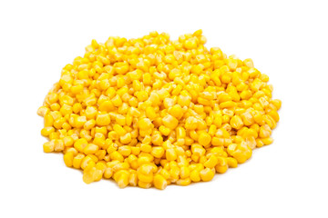 Pile of a canned fresh yellow corn isolated on white background. The concept of nature natural fresh