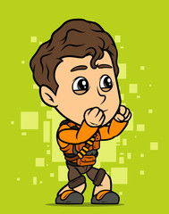 Cartoon brunette fighter boy character
