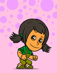 Cartoon smiling farmer girl character