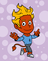 Cartoon dancing little red devil boy character