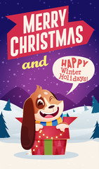 Merry Christmas and new year greeting card retro design. Vector