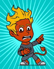 Cartoon standing red devil fighter boy character