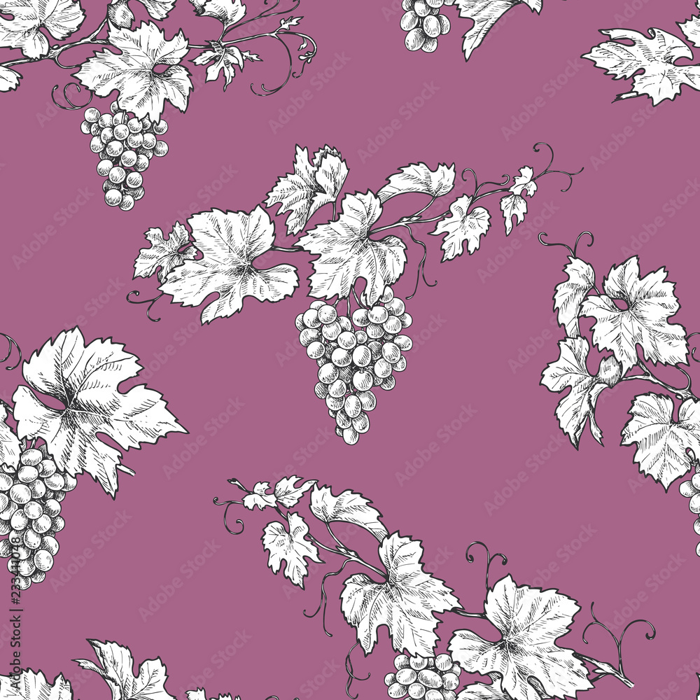 Wall mural seamless pattern with grape branches