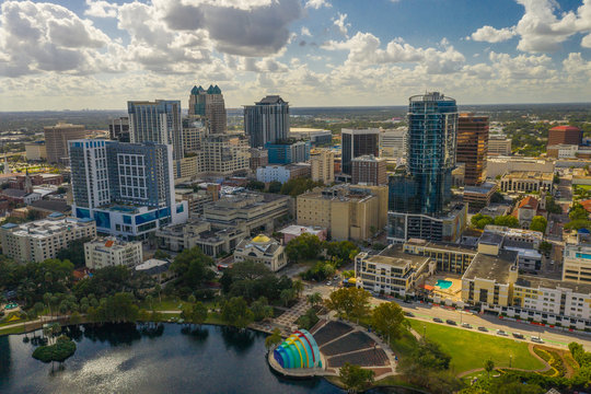 Aerial photo Downtown Orlando Florida USA Lake Eola Heights business district