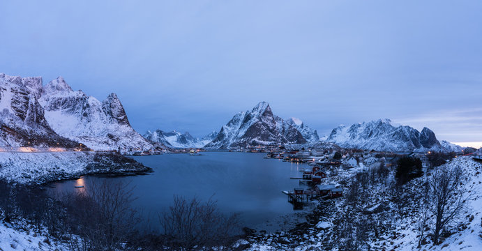 Reine village covered with snow one of the most beautifu landmark in Lofoten,Norway
