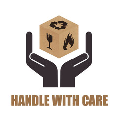 Vector packaging symbols on brown cardboard box