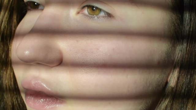 The girl is looking at the camera. Eyes close up. HD