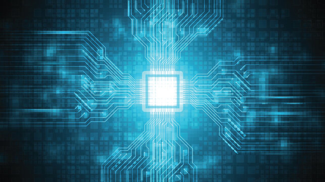 blue futuristic circuit with cpu technology background,motherboard on cyberspace,transfer data process technology background