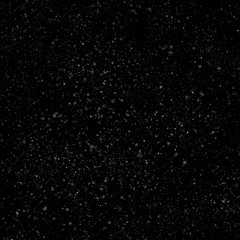 Isolated natural white snow texture effect on black night background. Winter snowflakes.