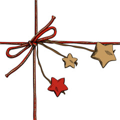 Holiday bow with stars. Freehand drawing. Design element for  Christmas background, banner or card.