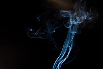 Blue smoke on black background, smoke abstract