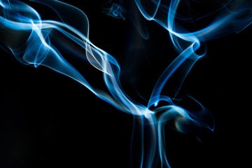 Blue smoke on black background, smoke abstract