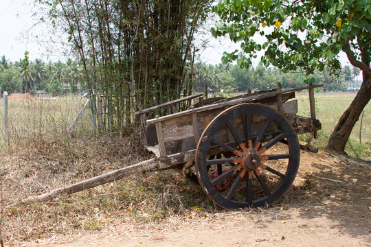   Old wooden Indian wagon for transportation
