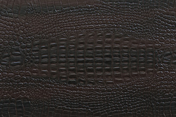 Texture of crocodile artificial leather of brown color.