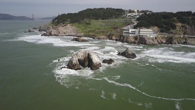 Drone flying over Cliff House to Sutro Baths