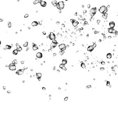 Isolated black water bubbles on white background. Rain water drops. Underwater oxygen. 
