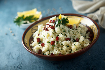 Cauliflower couscous with pomegranate seeds