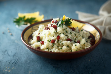 Cauliflower couscous with pomegranate seeds