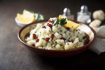 Cauliflower couscous with pomegranate seeds