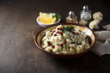 Cauliflower couscous with pomegranate seeds