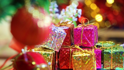 Closeup of Christmas-tree decorations with copy space for your text