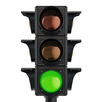 Traffic light with green color, 3D rendering