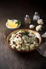 Cauliflower couscous with pomegranate seeds