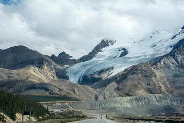 Columbia Icefield and Athabasca Glacier from the Icefields Parkway in Banff National park Alberta Canada